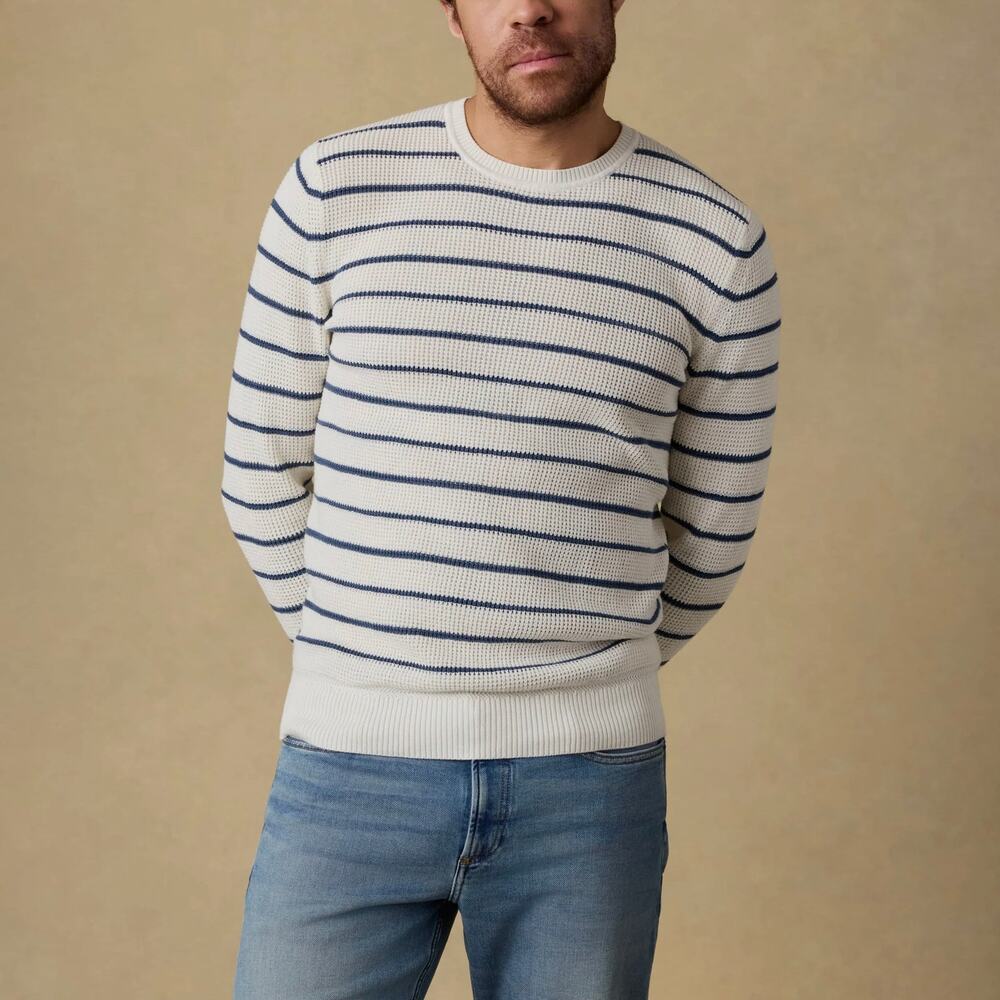 Faherty Sunwashed Crew Long Sleeve Ivory Night Stripe Sweater XL NEW Pullover